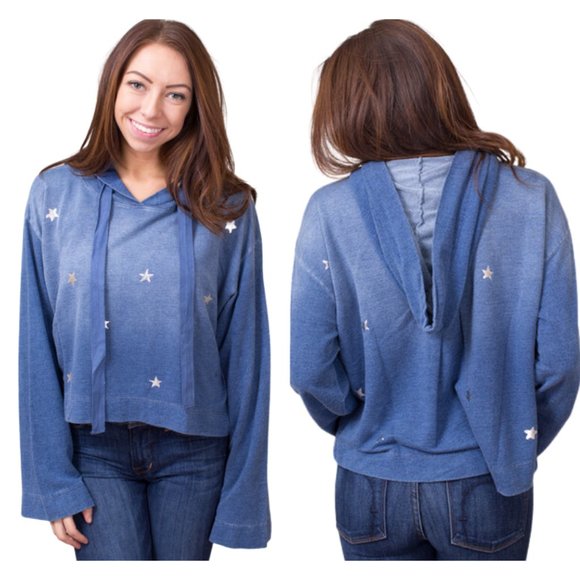 Tribal Tops - Tribal Star Knit Hooded Pullover Star Print Navy SZ SMALL NEW